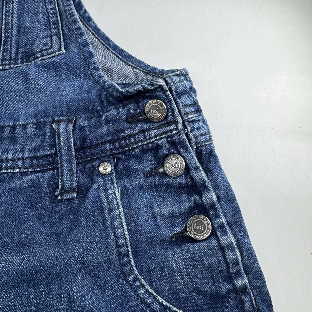 Women's l.e.i. Short Bib Denim Overalls sz Small *Cuffed* Shortalls - Picture 4 of 9